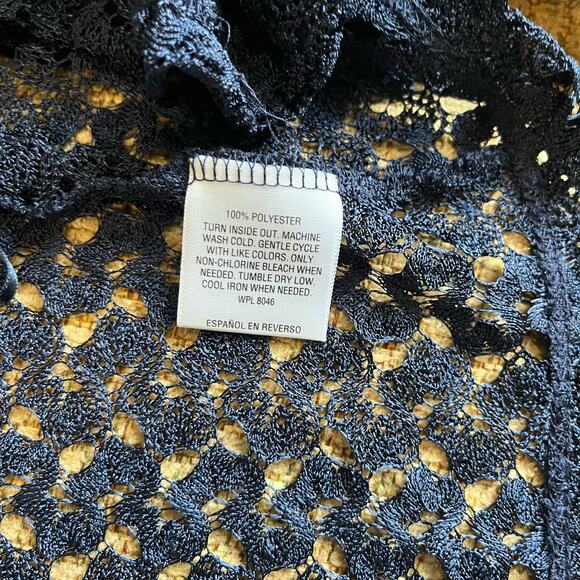 JM Collection Cardigan Petite Size Large Navy Blue Open Stitch Knit Topper Light - Picture 7 of 10